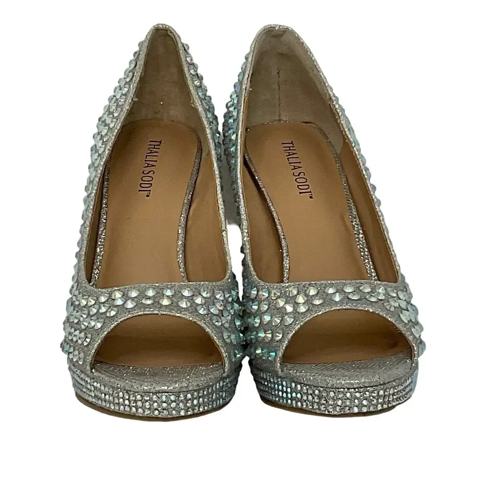 Thalia Sodi Women’s Landon Embellished Platform Pumps Silver Size 6